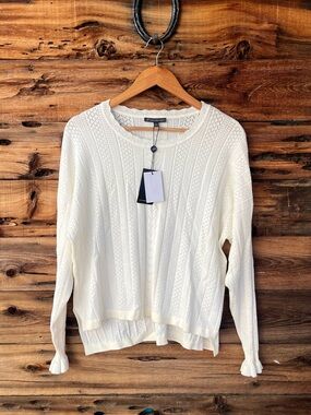ADRIANNA PAPELL | NWT Cream Textured Cable Knit Sweater L